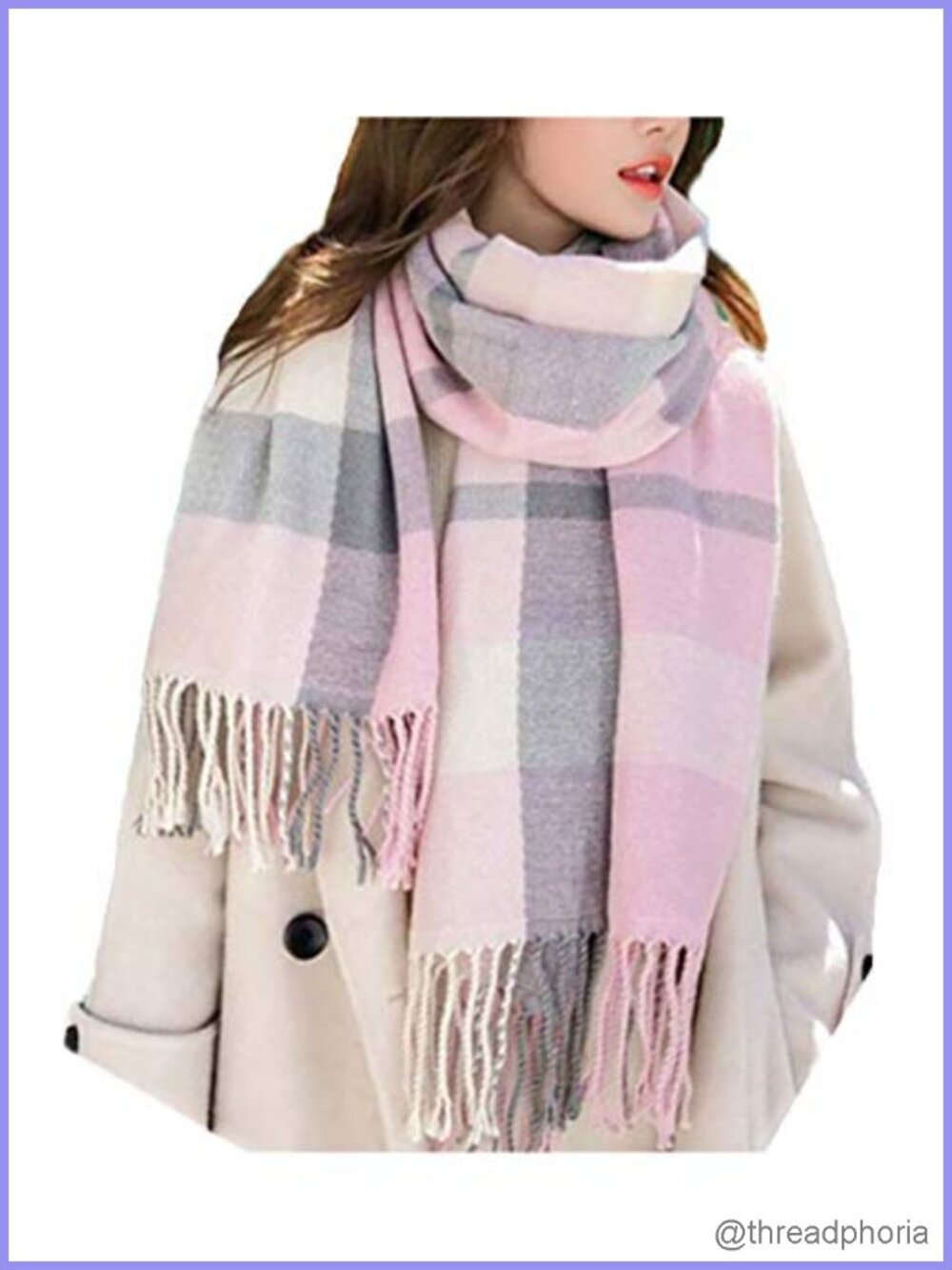 Women's Knit Plaid Long Scarf Shawl Wrap Winter Warm Heavyweight Cotton